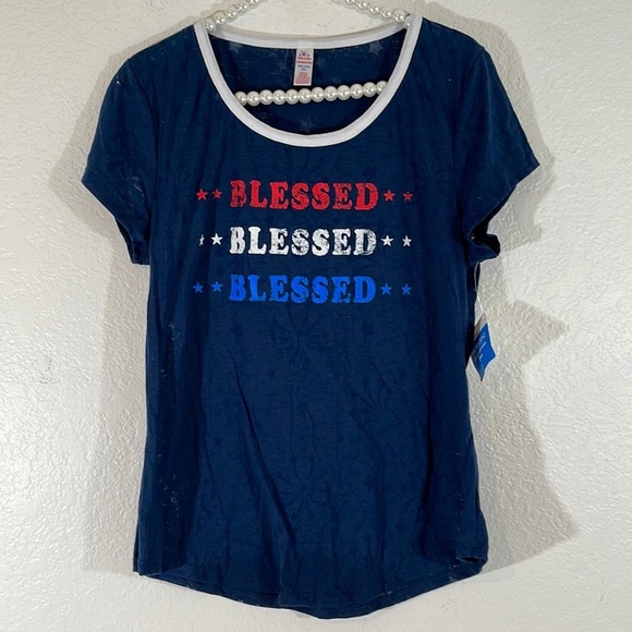 Blessed Celebrate Patriotic USA Red White Blue Graphic Tee Size 2XL New - Picture 1 of 11